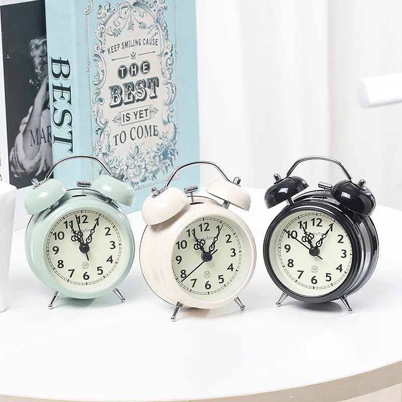 Super Loud Retro Ringing Alarm Clock, Bedroom Small Night Light Student Bedside Clock Ornament