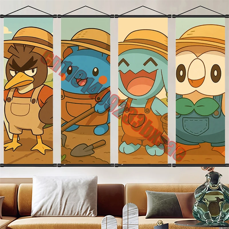

Classic Anime Pokemon Pikachu, Squirtle, Charmander, Bulbasaur Scroll Painting Suitable for Bedroom Decoration Children's Gift