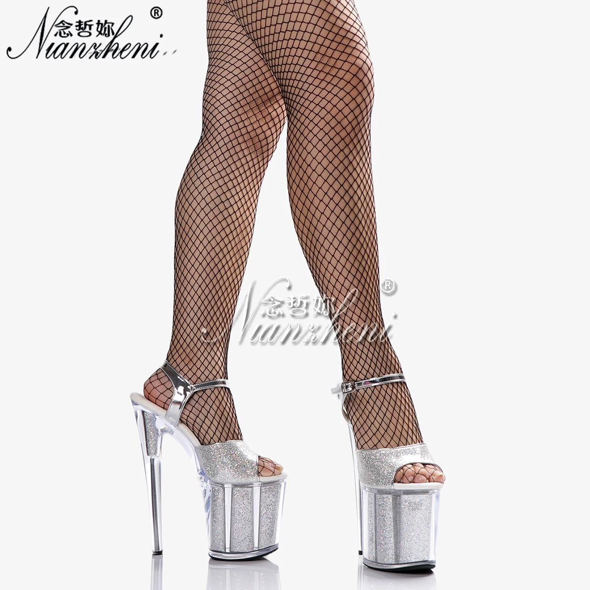 

20cm Sandals Platform bride Wedding Party Shoes 8 inch High Heels Punk Roman Exotic party bling Peep Toe Big Size 12 pole Dance