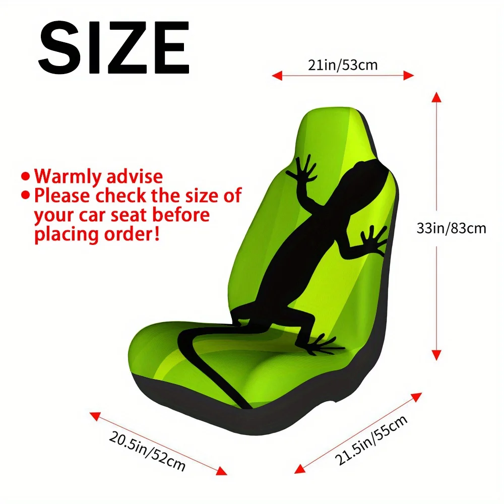 Set Of 2, Car Seat Covers Featuring A Green Lizard Silhouette Design, Soft And Cozy, Universally Compatible With Front Seats Of