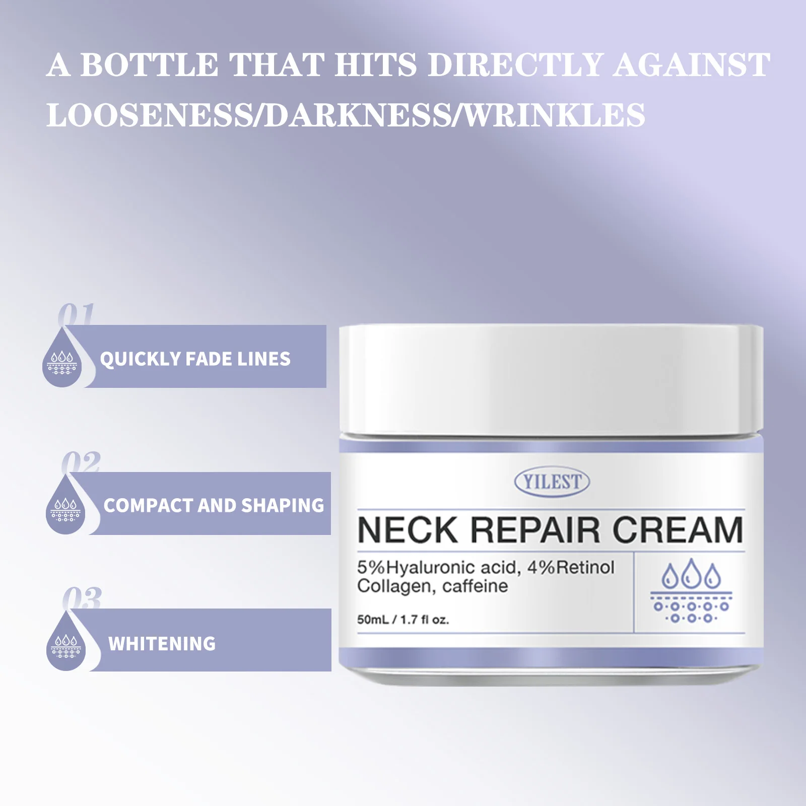 Neck Repair Cream 50ml Anti-Wrinkle Fade Fine Line Firming Brightening Treatment w/Retinol Collagen for Revitalize Skin Radiance