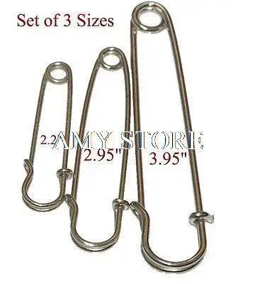 2 sets(6pcs) Large Safety Pin,3 Size Kilt/Skirt Pin,Silver Color,3.95/2.95/2.2