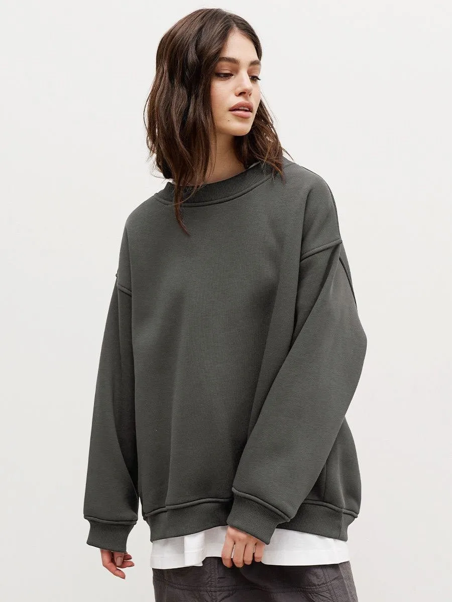 Round Neck Pullover Hoodie Mid Length Alternative Street with Loose Fit Single Regular Thickness Streetwear Women Sweatshirts