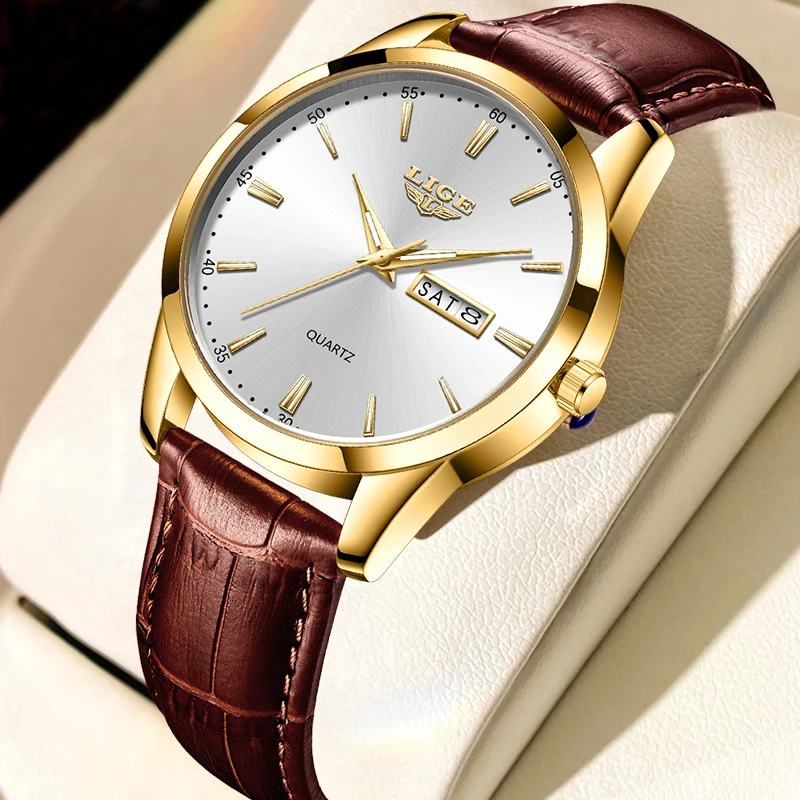 LIGE Fashion Elegant Quartz Woaman Watch Luxury Casual Simple Leather Women\'s Wristwatches Waterproof Date Weeks Reloj Mujer+Box