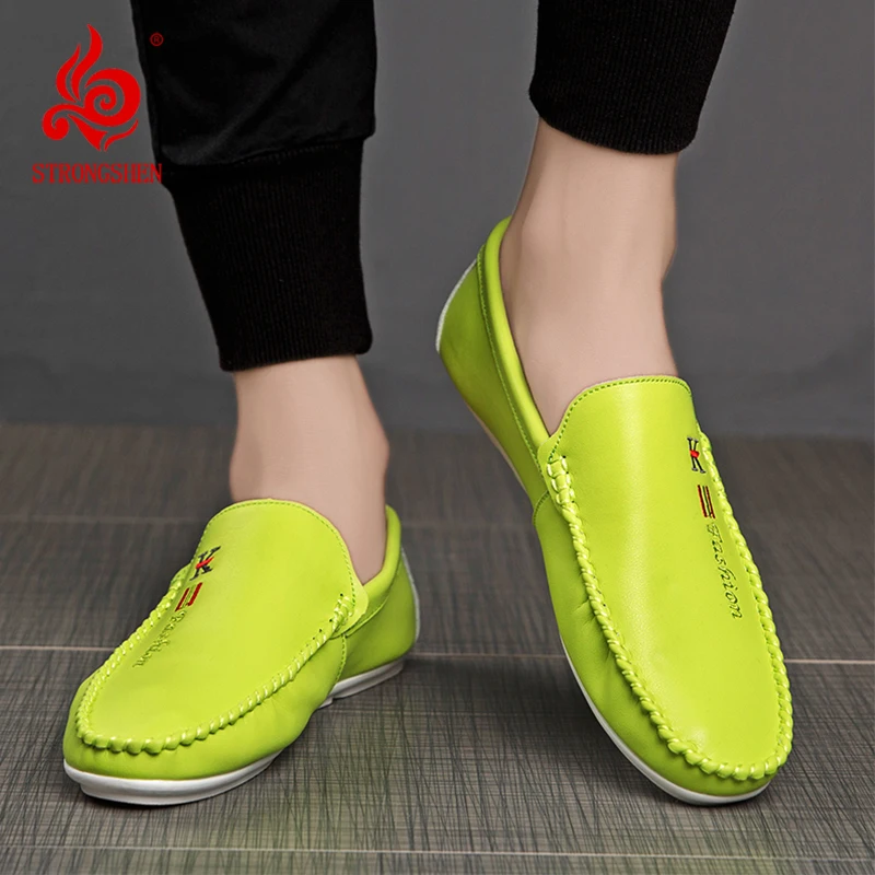 STRONGSHEN Loafers Men Handmade Leather Shoes Casual Driving Flats Slip-on Shoes Luxury Green Comfy Moccasins Shoes for Men