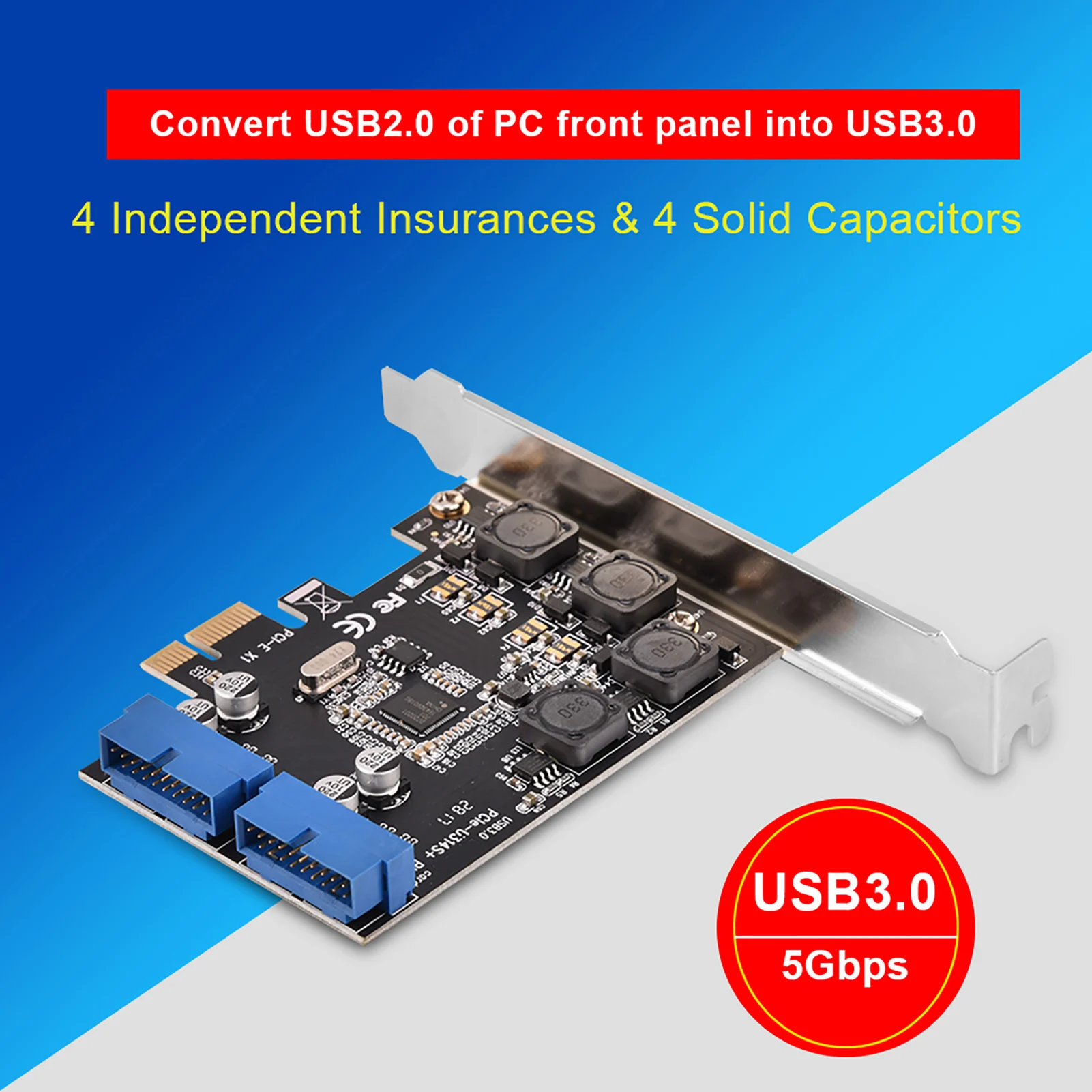 

Карта расширения USB 3.0 с 2 портами и 19-контактным разъемом PCI Express (PCIe) для внутреннего подключения, с низкопрофильной картой PCI-E USB 19 Pin USB 3.0