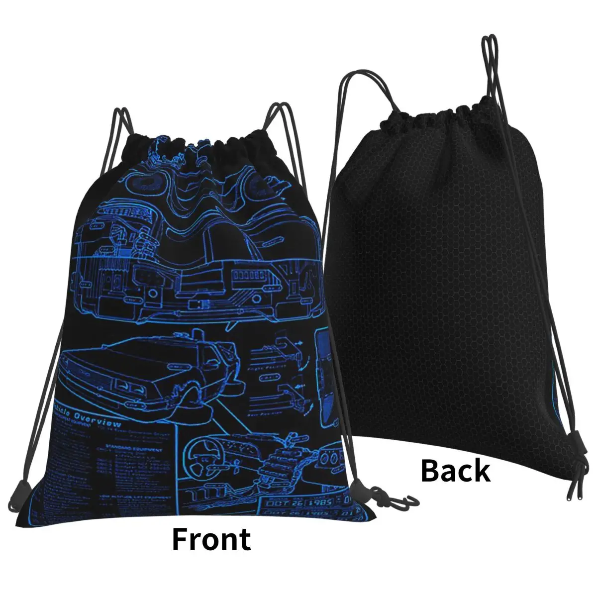 DeLorean Time Machine Back To The Future Backpacks Casual Drawstring Bundle Pocket Shoes Bag Book Bags for Man Woman School view 2