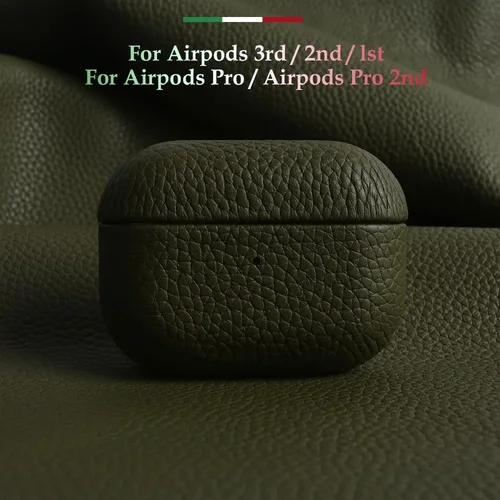 Imagen 2 del producto Para Airpods Pro funda 100% Funda de cuero genuino para Airpods 3/2/Pro2 caja de protección fundas AirPods caja de carga de cuero de vaca
