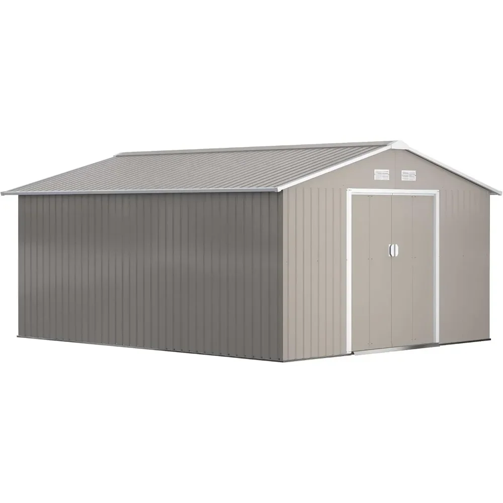 

11' x 13' Outdoor Storage Shed, Garden Tool House with Foundation Kit, 4 Vents and 2 Easy Sliding Doors for Backyard