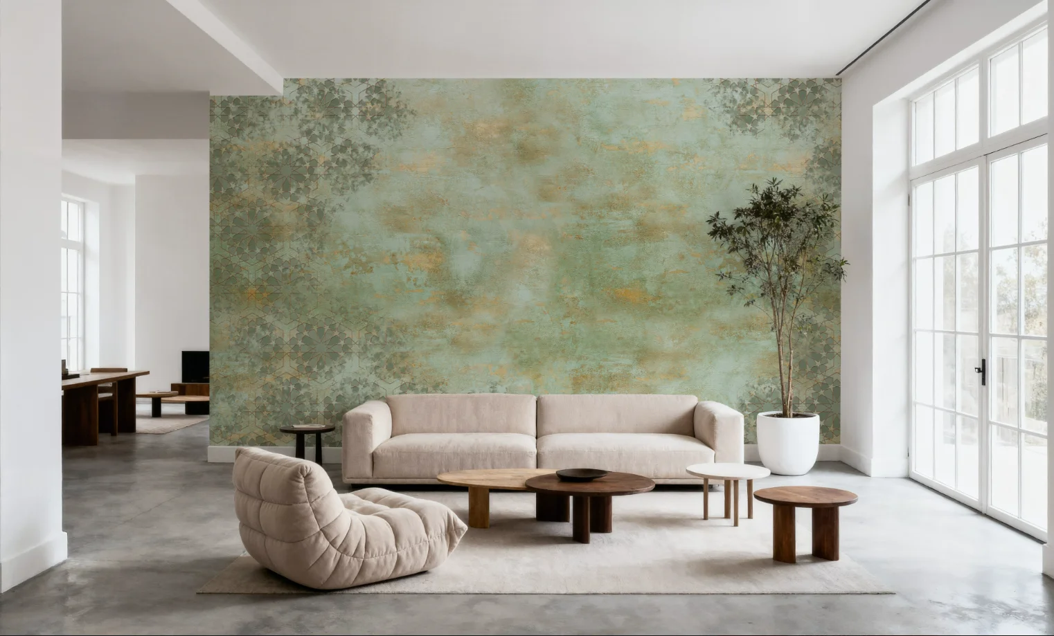 Customized size mural with antique texture, faded turquoise background wallpaper, living room, bedroom, flower decoration murals