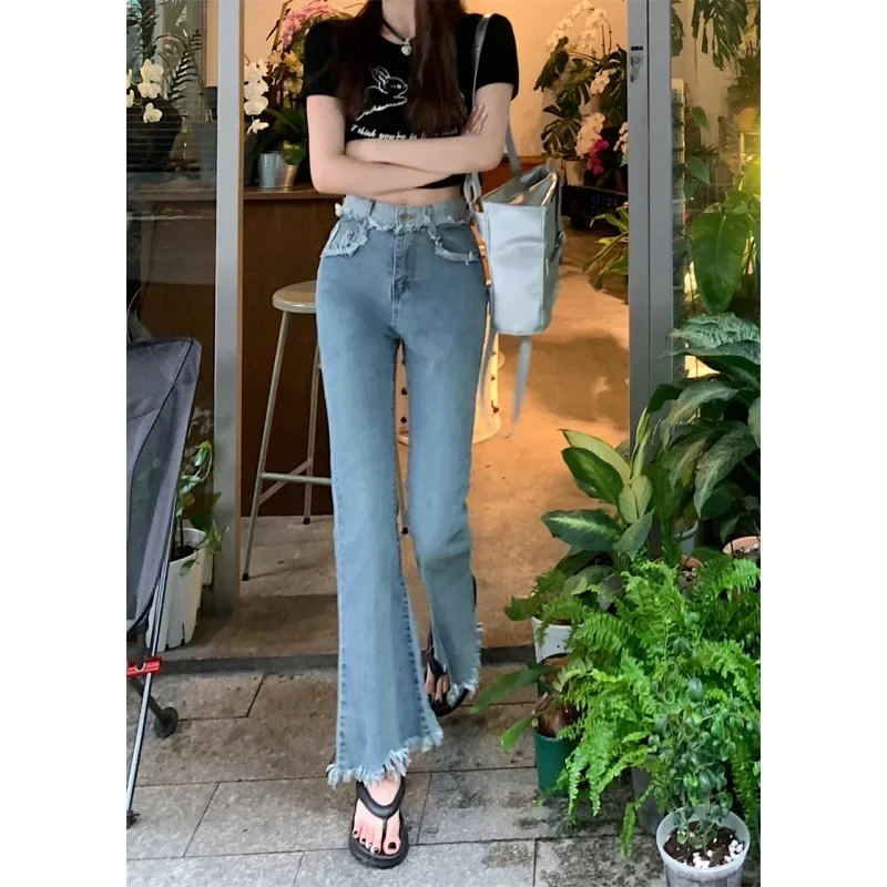 Plus Size Women's Jeans High-Waisted Slimming Micro-Flared Plus-Size Clothing 2023 Fashionable Big Size Denim Pants