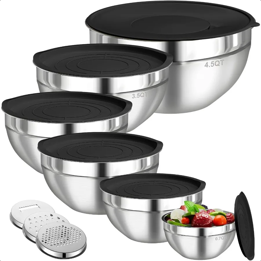 

Набор мисок для смешивания с крышками, 6 мисок для смешивания из нержавеющей стали с 3 насадками для терки, кухонные органайзеры для хранения продуктов, гнездо Mi