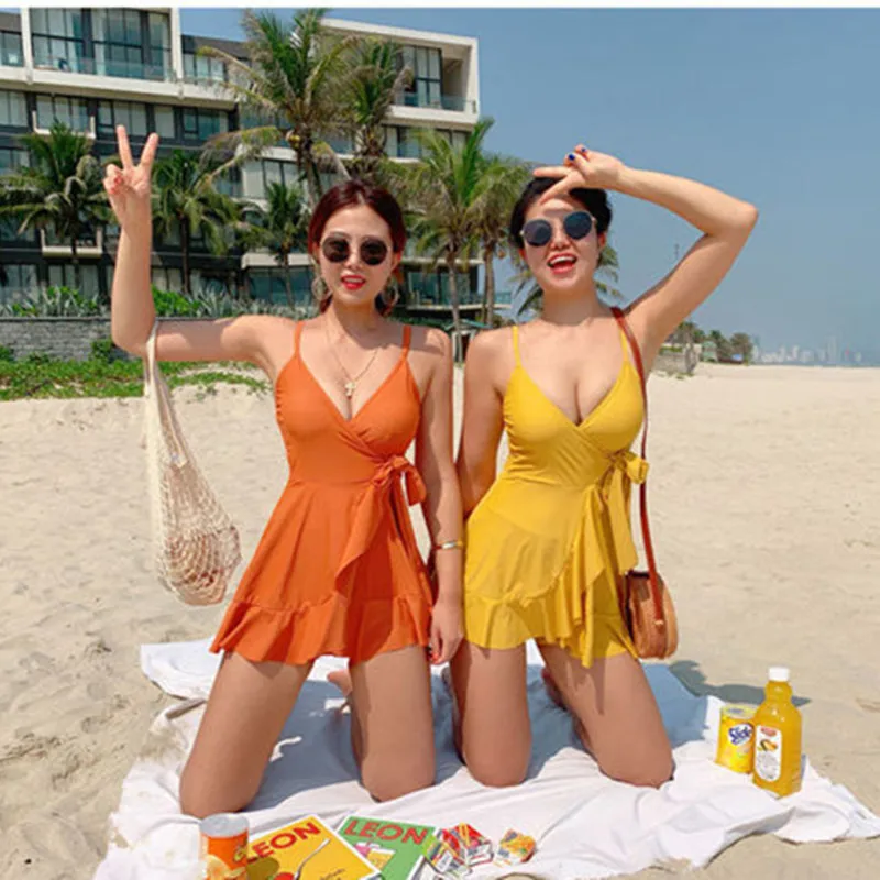 WackDaria New Women Swimsuit Skirt With Pant Swimwear Gallus Beach Wear Solid Color Bathing Suit Hot Sexy Ladies Swimming