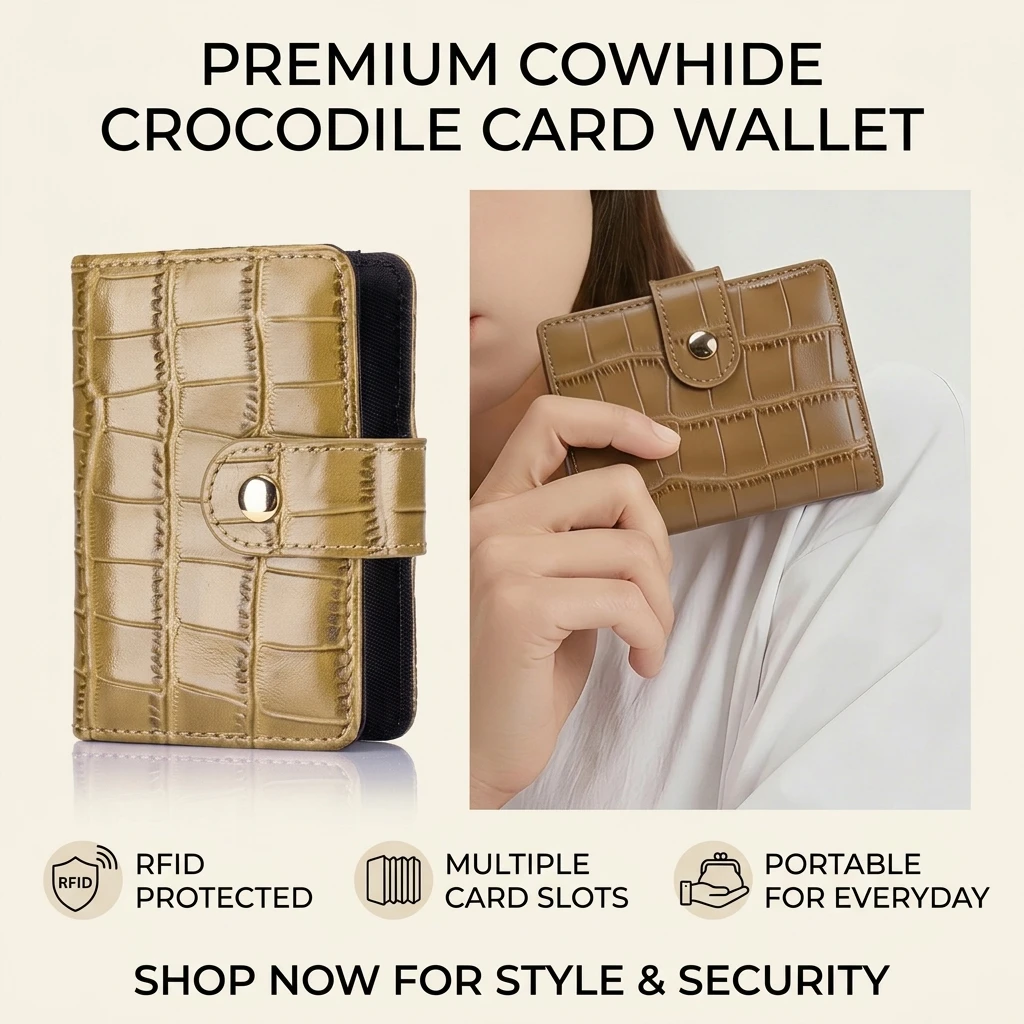 Women's Card Holder Wallet Travel Business Accordion ID Case Crocodile Leather RFID Blocking Purse Luxury Gift for Ladies