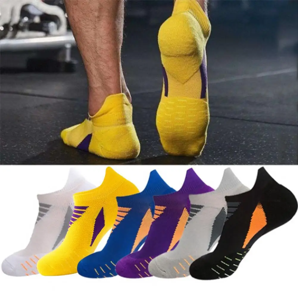 Men Sock Color Block Stretch Summer Contrast Color Sweat-wicking Socks for Running