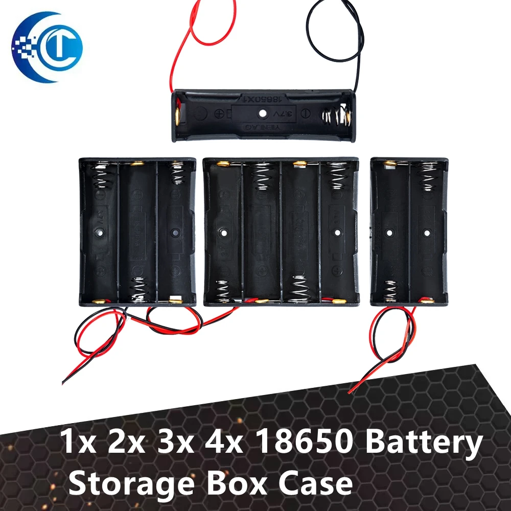 Black Plastic 18650 Battery Storage Box - 1 - 4 Slot  Way DIY Batteries Clip Holder Container With Wire Lead Pin