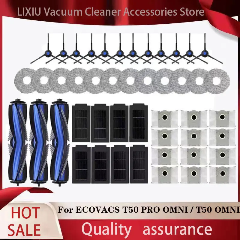 Accessoires pour ECOVACS T50 PRO OMNI / T50 OMNI, brosses latérales principales, tissus de vadrouille, filtres HEPA, sacs à poussière, pièces de rechange pour aspirateur Robot