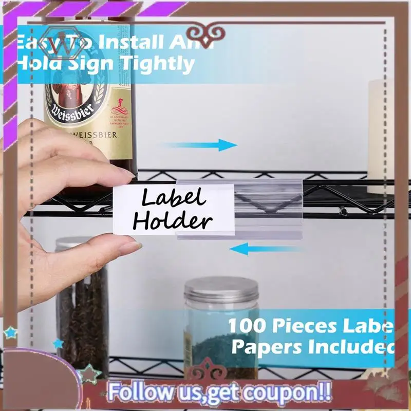 ABBG-100 шт. Держатели этикеток для проволочных полок с 100 бумажными вставками, проволочный держатель этикеток, пластиковые бирки для полок, совместимые полки 1-1/4 дюйма