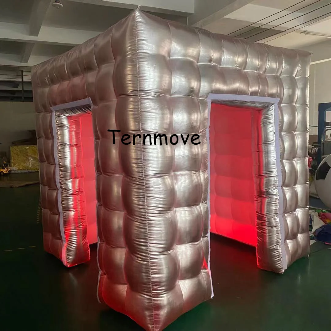 silver Inflatable Photo Booth Tent LED Box Props for Wedding Birthday Party Exhibition Photography Studio