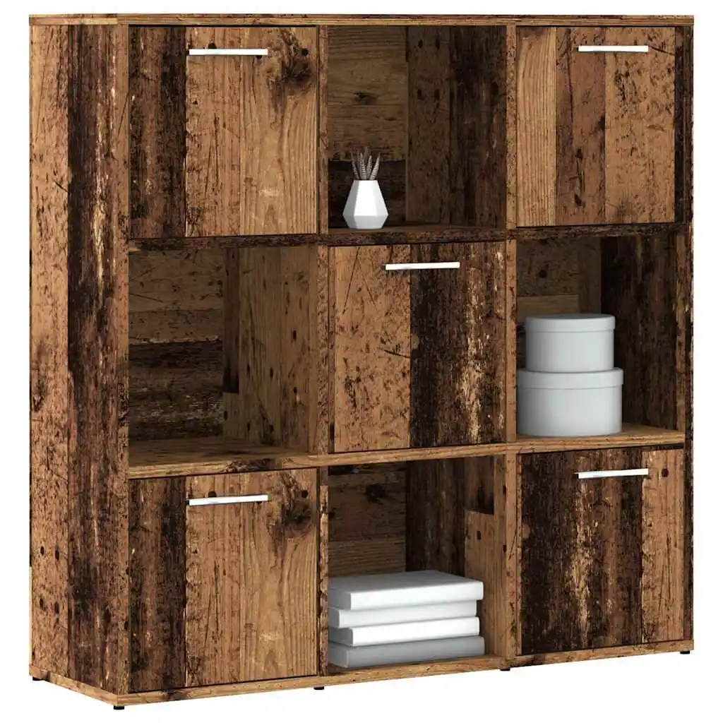 Bücherregal aus recyceltem Holz, 90 x 28 x 90 cm, aus Holzwerkstoff, freistehendes Bücherregal mit offenen Ablagefächern für Wohnzimmer, Arbeitszimmer, Büro