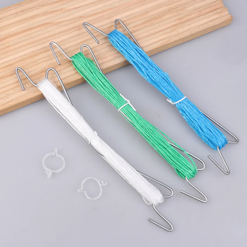 NEW 10Pcs Plants Hooks Clips With 10M Rope + 20 Clips J Hooks Clips Set Tomatoes Growing Hooks Clips For Tomato Grape Pepper