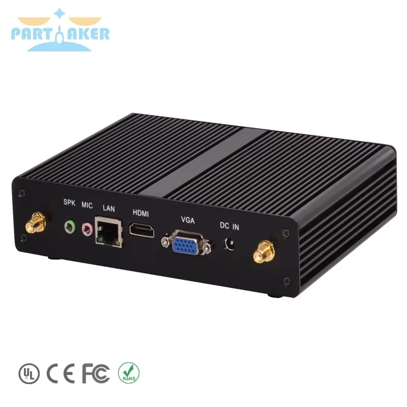 Partaker Fanless Mini PC 2955U 4205U 5205U พร้อม VGA HD Dual Display DDR3 DDR4 RAM WiFi สํานักงานคอมพิวเตอร์ขนาดเล็ก HPTC