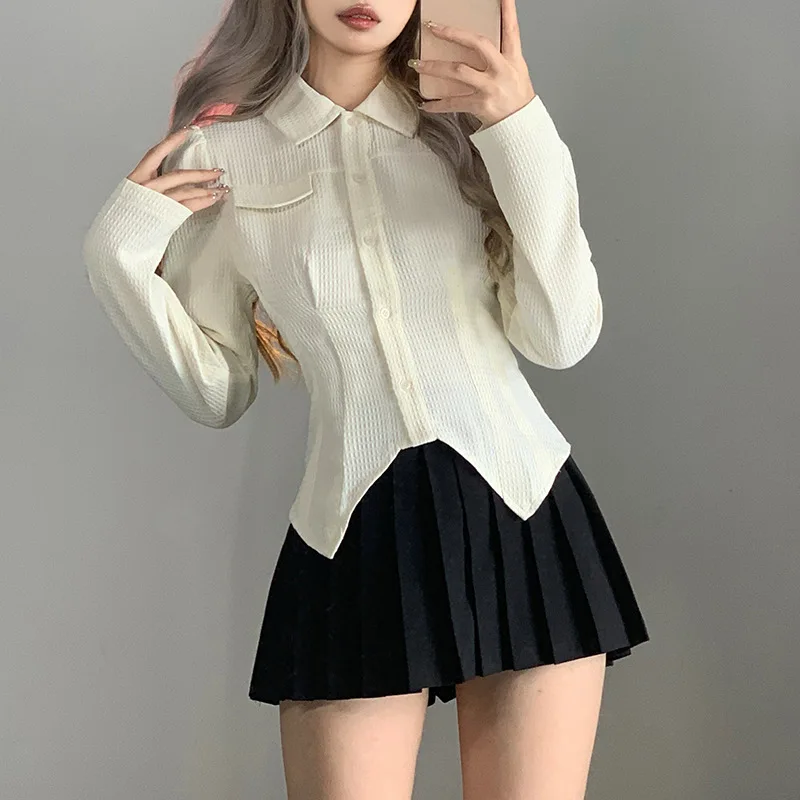 Women Clothing 2022 Spring Autumn Europe and American Style Fashion Women New Long Sleeved Lapel Cardigan Fresh and Casual Shirt