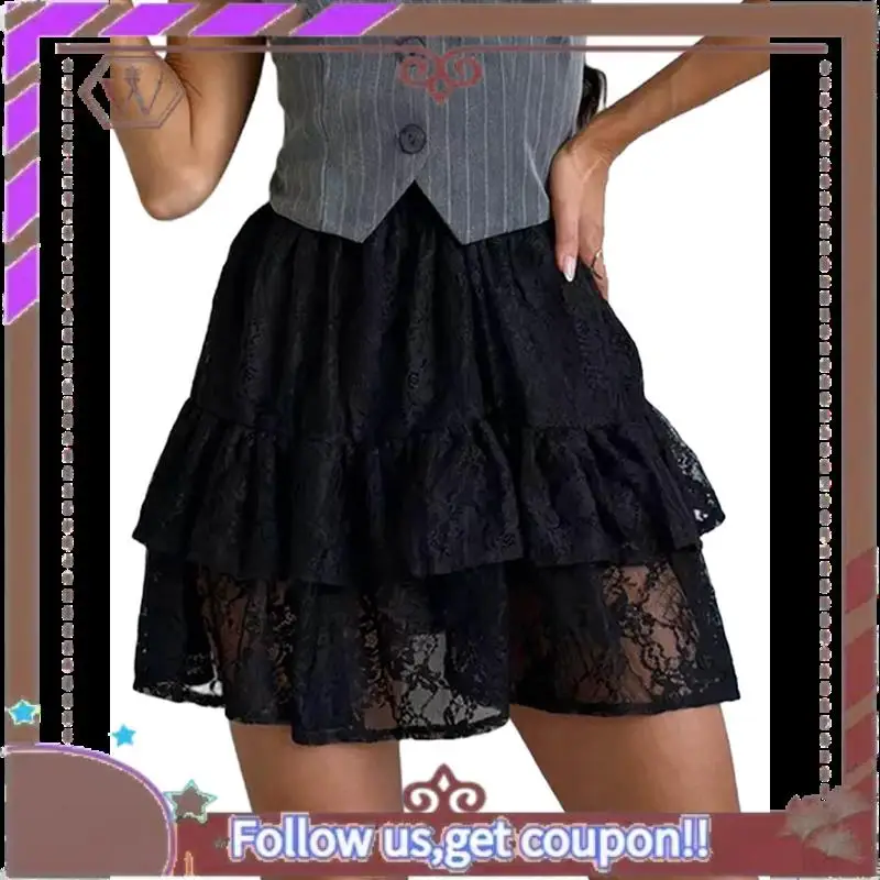 

A95D-Women's Mini Skirt Lace High Waisted Ruffle Short Skirts