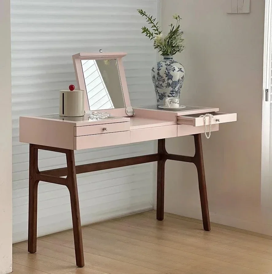 Pink makeup table solid wood bedroom modern simple dresser storage cabinet integrated
