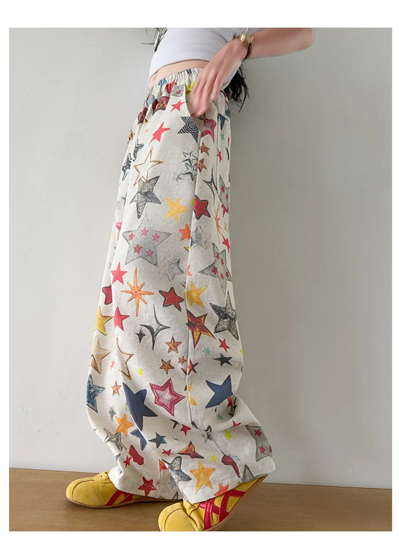 Hosen für Mädchen mit modischem Sternmuster-Print, weit geschnittene Hosen, Sommer 2026, lässige, lockere Hosen, hochwertige Teenager-Jogginghosen – Detail 6