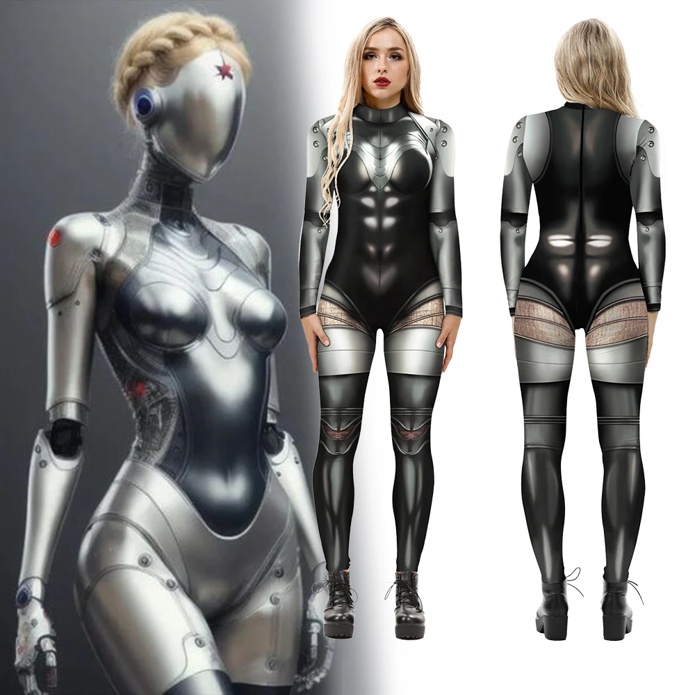 VIP Mode Roboter Punk Cosplay Kostüm Frauen Atom Herz Zentai Bodysuit Halloween Overall mechanische Schwester Blume Spiel Outfi