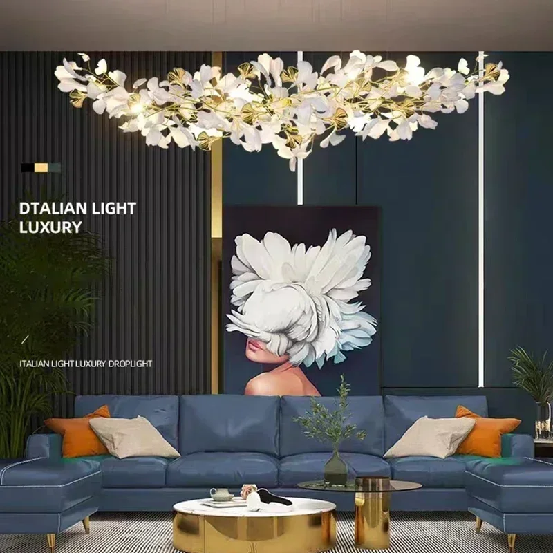 Nordic Modern Ginkgo Branches and Leaves LED Ceiling Chandelier G9 Living Room Pendant Gloss Interior Lighting Home Decoration