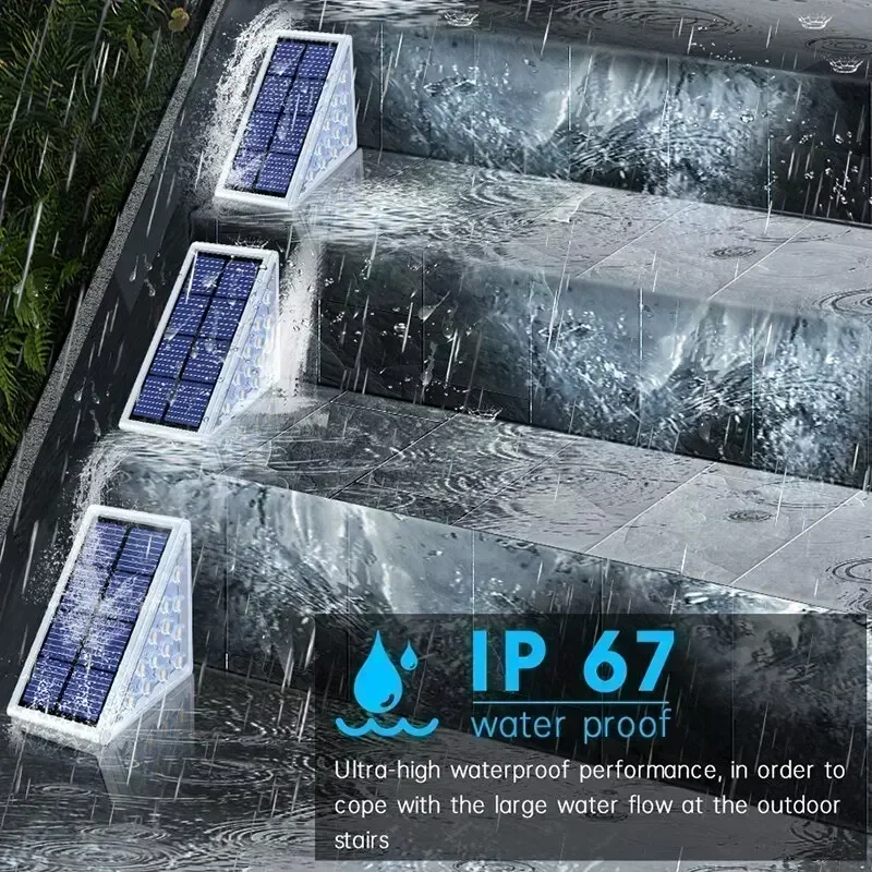 Outdoor Solar Step Lights Warm White RGB Triangle IP67 Waterproof Auto on Decoration Deck Lights for Patio Yard Driveway Porch image 3