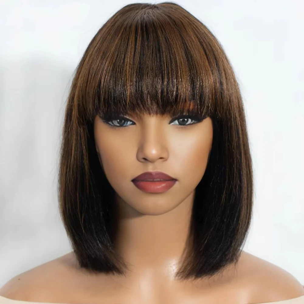 

Highlight Ombre Straight Short Bob Wig Human Hair 200 Density 2x1 HD Lace Front Wig Human Hair Colored 10 Inch Lace Frontal Wigs