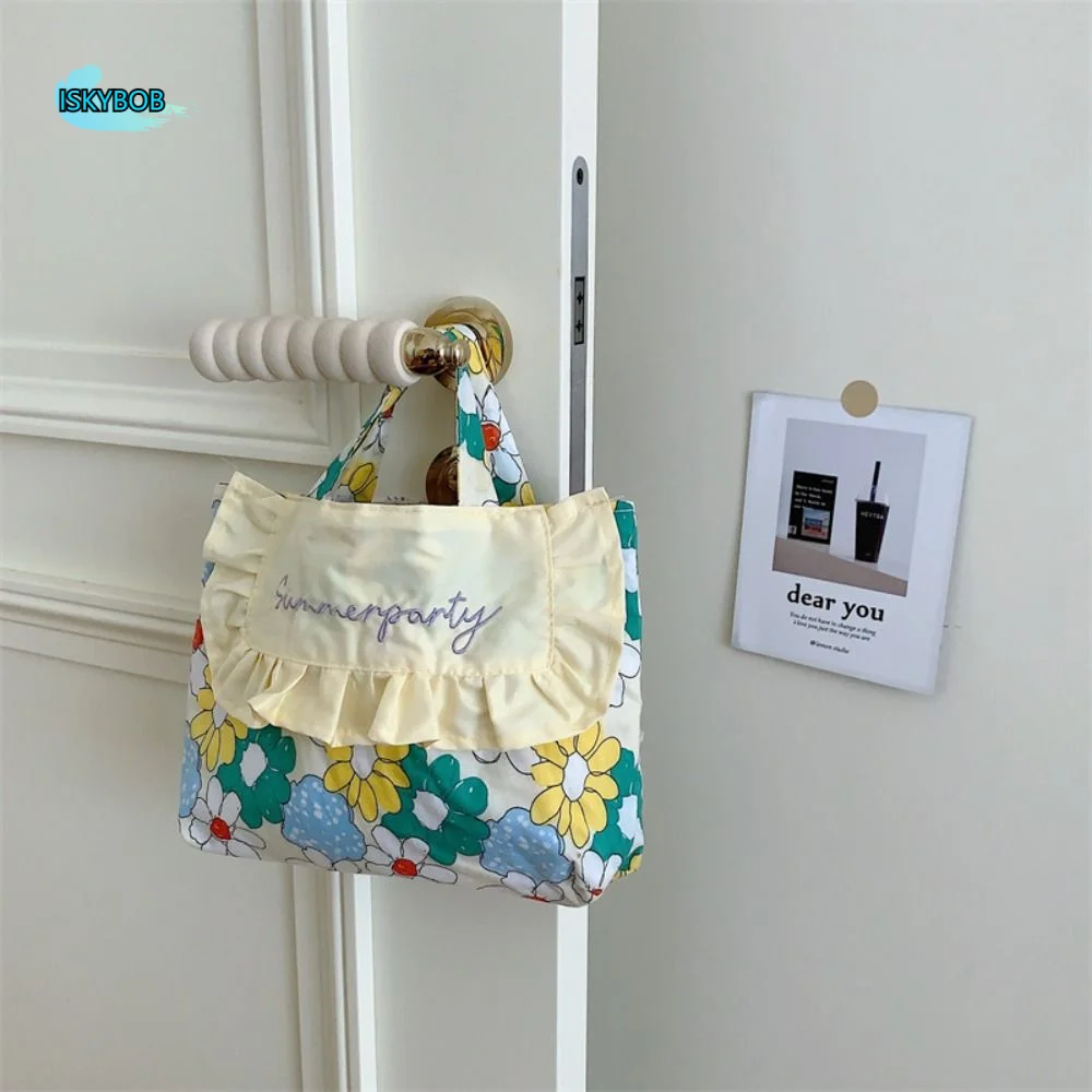 

Trendy Printed Floral Embroidery Canvas Bag Flower Bucket Bag Print Cloth Bag Lace Large Capacity Canvas Shoulder Bag Girls