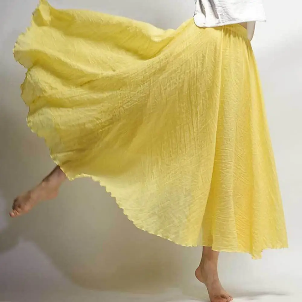 Women Skirt Elastic Waist Bohemian Maxi Skirt with Large Flowy Hem Women's Ethnic Style A-line Streetwear Long Solid Color Skirt
