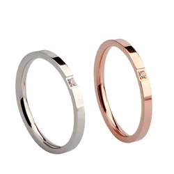 High End Pvd Single Zircon Thin Rings For Women Stainless Steel Ring Cocktail Reception Ring Jewelry Wholesale