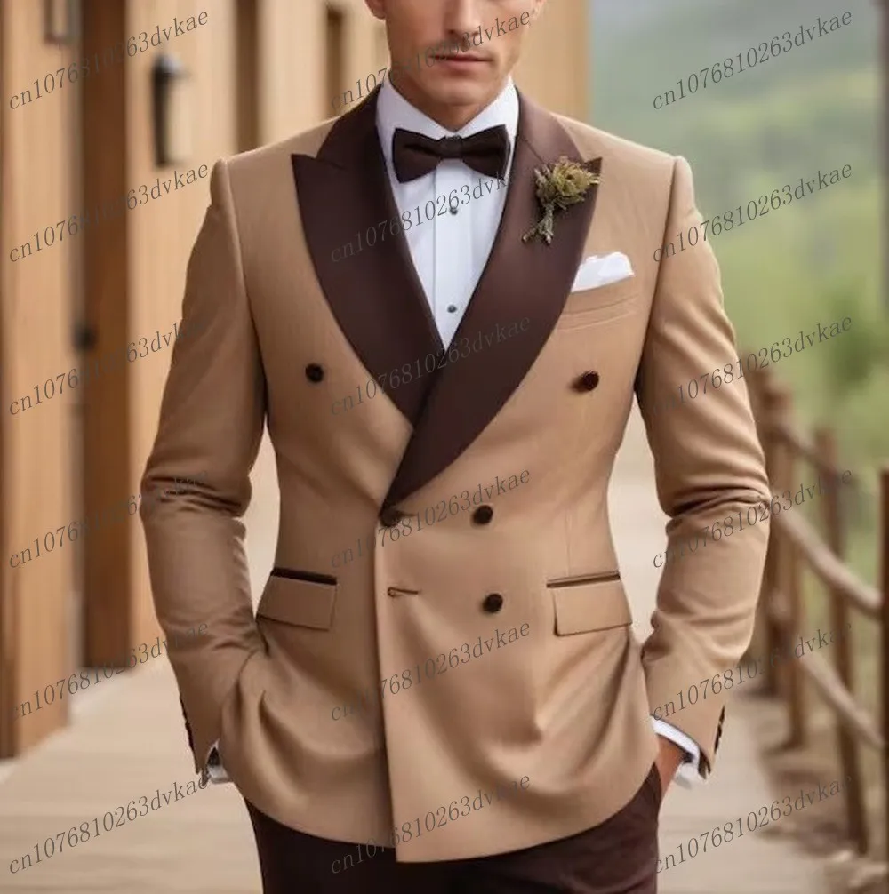 

Light Brown And Dark Brown Men Suit Wedding Party Formal Groom Groomsman Prom Business Male Tuxedos 2 Piece Set Jacket Pants