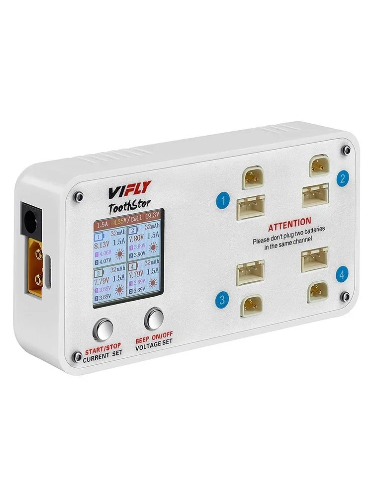 VIFLY ToothStor 4-poorts 2S balanslader met opslagmodus LCD-scherm LiHV/LiPo-batterij voor RC FPV Freestyle Racing Drone - afbeelding 2