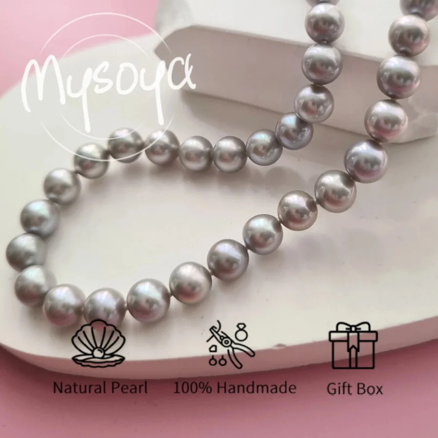 

Mysoya Large Gray Edison Pearl Necklace 11-13mm Pearls Gift Box Gift for Him Her for Birthdays, Weddings, and Valentine's Day