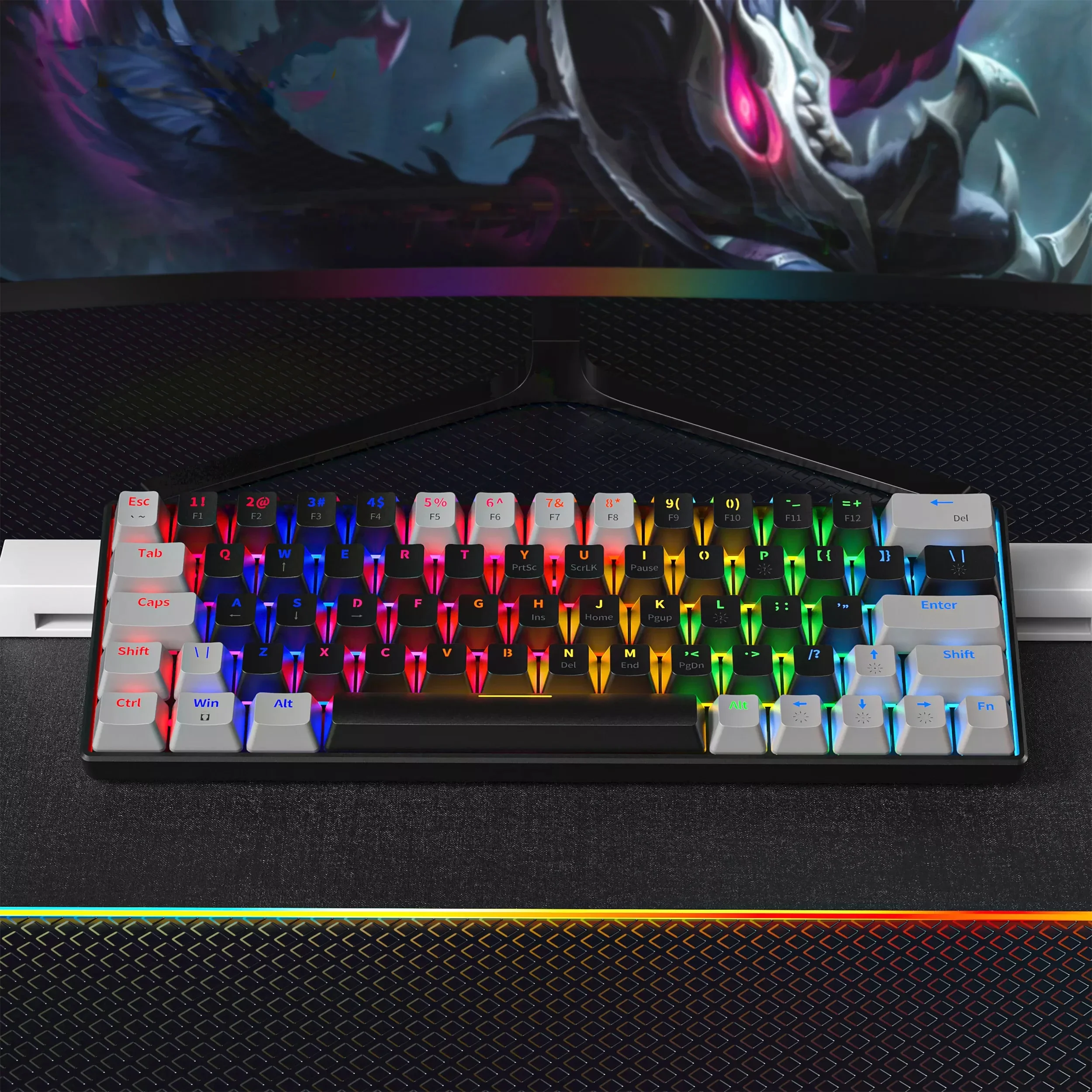 

for 64 Keys Mini Keyboard With Ansi 60% Size RGB LED Ergonomic Teclado Wired Gaming Mechanical Keyboard