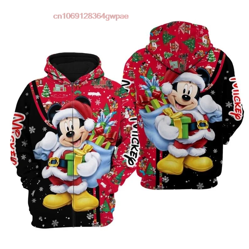 Mickey Mouse Red Christmas Hoodie Disney Sweatshirt/Hoodie/Fleece Jacket Stylist Unisex Cartoon Graphic Outfits Men Women