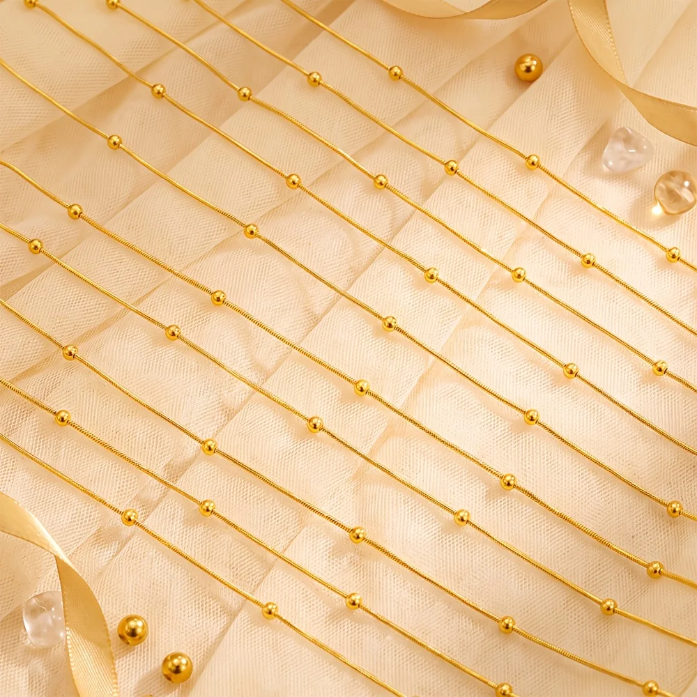 8-Piece Set of Stainless Steel 18K Gold-Plated 0.9mm Round Snake Chain Necklaces, Length 15.7/ 17.7inch with 1.96inch Extension Chain, Lightweight and Wear-Resistant, Suitable for Daily Wear and for Those Who Enjoy Crafting