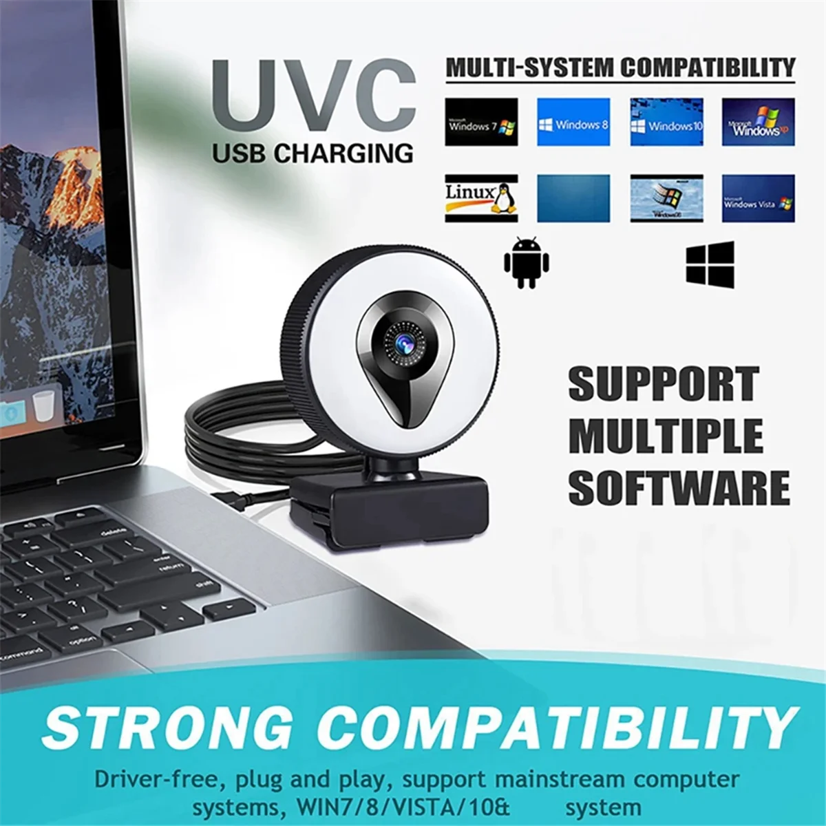 NUOVA fotocamera Web Live Stream Full HD 1080P Luce di riempimento LED 30FPS Webcam con microfoni Autofocus USB Computer PC Camera