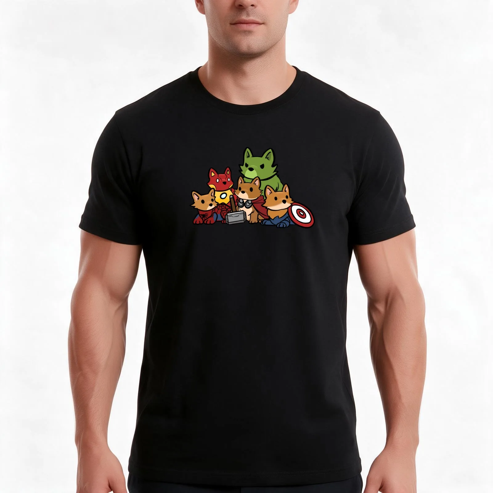 Corgs Assemble 2.0 T-Shirt, Summer Casual Cotton Tee, Oversized Streetwear Tops, Vintage Graphic Print, Loose Fit Short Sleeve