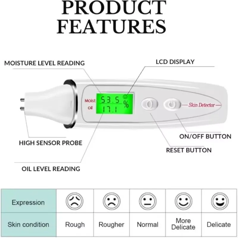 Huidolie en vochttester LCD digitale precisiedetector Huidsensoranalyse Digitale monitor Gezichtsverzorgingshulpmiddelen Schoonheidsapparaat