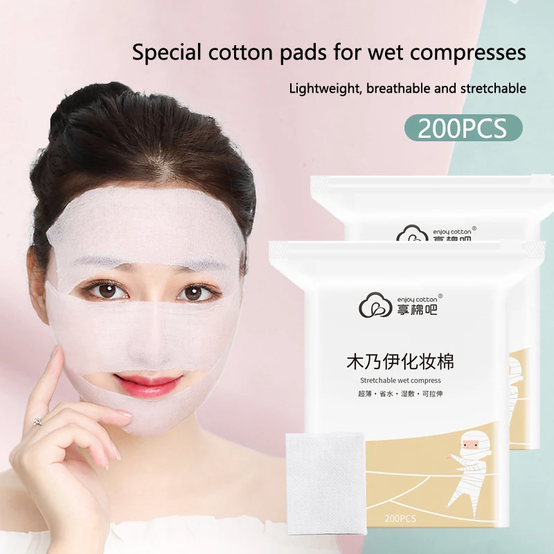 Face Makeup Cotton Pads, Stretchable, Descartável, Cosméticos, Máscara, Wet Compress, Wipe, Limpeza, Gaze, 200Pcs, Saco