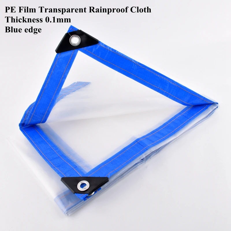 

0.1mm PE Film Transparent Rainproof Blue Edge Greenhouse Plant Pet Dog House Keep Warm Cloth Lightweight Waterproof Tarpaulin