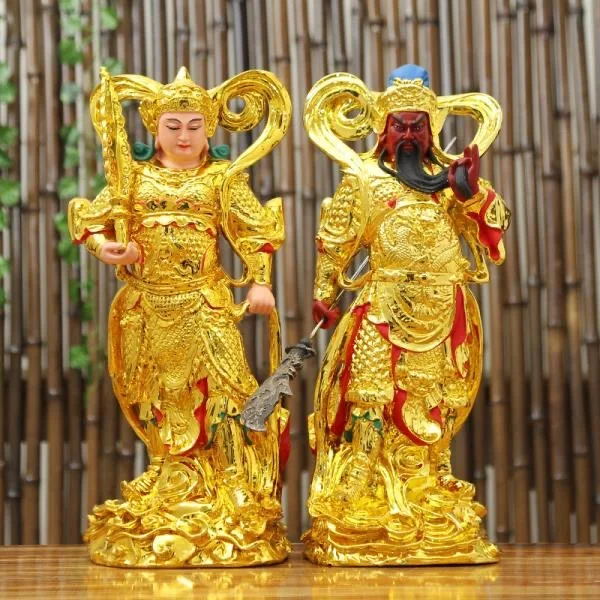 A SET 2PCS Asia Taoism Buddhism GUAN GONG WEITUO God BUDDHA figure HOME SHOP Patron saint Exorcism safety Bring Money good luck