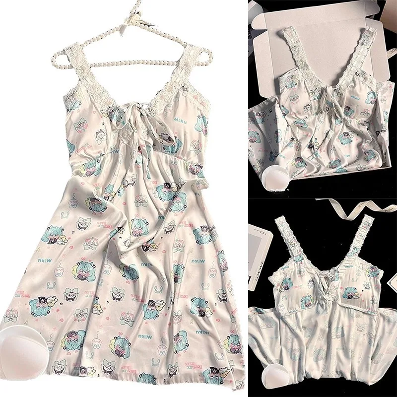 

Hatsune Miku женский нагрудный коврик из ледяного шелка, юбка без рукавов для сна, домашняя сексуальная удобная дышащая пижамная майка с ремешком в стиле аниме